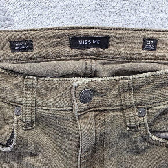 Miss Me Jeans Women's Size 27x27 Army Green Ankle Skinny Raw Hem Mid Rise - Picture 5 of 10